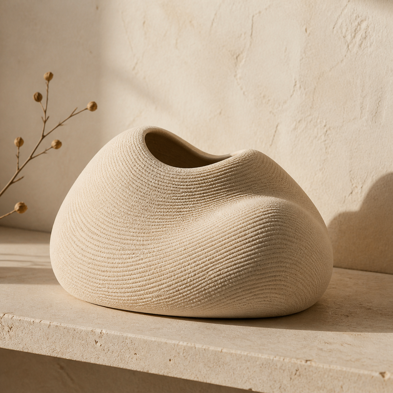 A sculptural LUM object in a warm, quiet interior